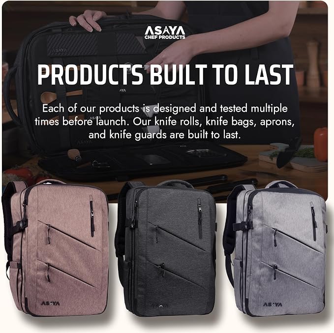 Asaya Chef Knife Backpack with 20-Pocket Knife Roll Bag - Over 30 Storage Pockets Chef Bag, Professional Backpack for Chefs and Culinary Students – Knives Not Included (Black)
