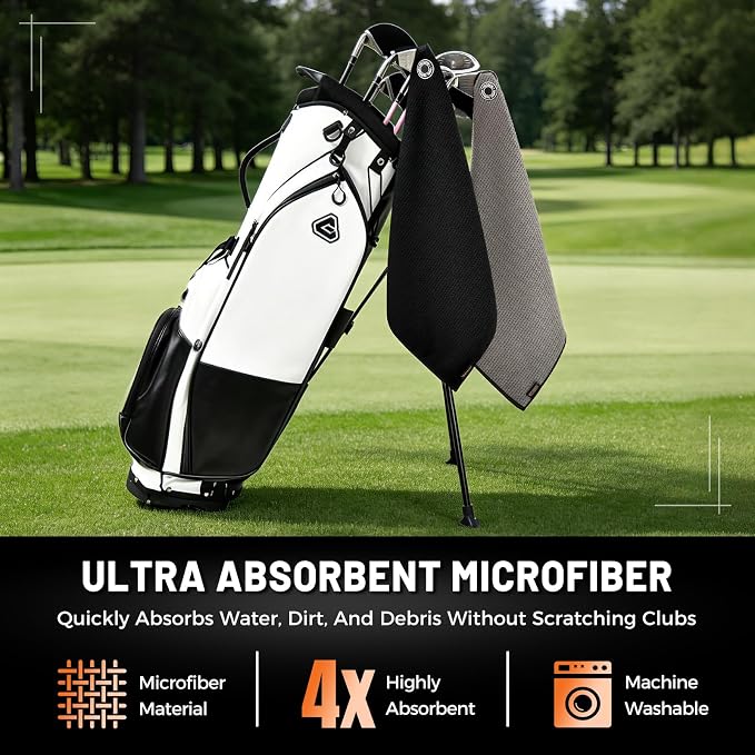 Tecoom Magnetic Golf Towel, Premium Ultra Absorbent Waffle Microfiber, Double-Stitched Edging, Strong Magnet for Golf Carts, Bags and Clubs, 18"x18" Portable Golf Accessories, Gift for Men Women