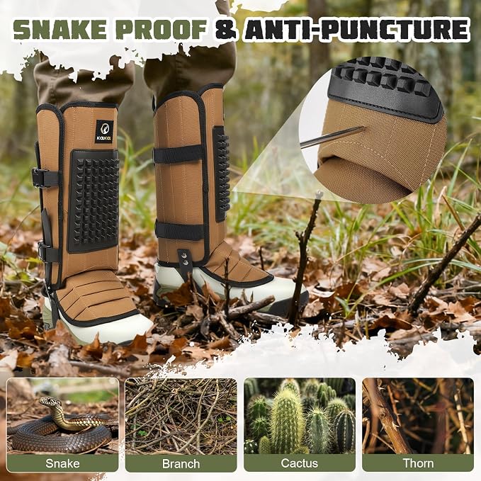 Kalkal Snake Gaiters, 1200D Waterproof Snake Chaps Snake Gaiters for Men Women, Adjustable Snake Bite Protection Snake Guards for Legs Men, Snake Proof Gaiters for Hiking Hunting