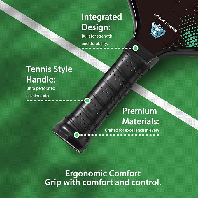 Carbon Fiber Pickleball Paddles - 16mm Shock-Absorbing Honeycomb Core & Anti-Slip Grip | Lightweight Racket for Beginners Professionals | Indoor Outdoor Tournament Use