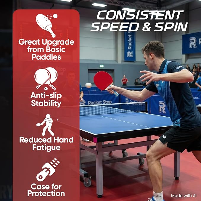 Velocity Table Tennis Paddle Set – 2 Ping Pong Rackets with ITTF-Approved Rubber, Retractable Net System, 3-Star Balls & Carry Case for Indoor & Outdoor Games and Travel Play