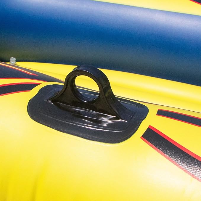 SOLSTICE Inflatable Boat Rafts 3 Person for Adults & Kids Comes W/ Pole Oar Holders Cushioned Comfortable Base Grab Line 8 Ft Size Sunskiff Kits Dinghy Air Floor Yellow