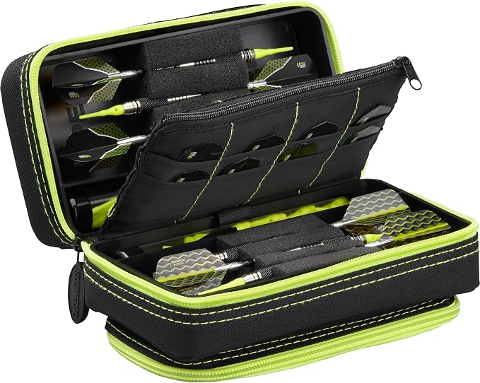 Casemaster Plazma Pro, 6 Dart Case for Soft and Steel Tip Darts, Features Large Front Mobile Device Pocket, Built-In Storage Tubes and Pockets for Flights, Tips, Shafts, and Personal Items