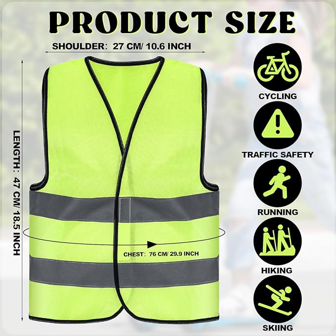 Zhanmai 30 Pcs Kids Safety Vest Bulk High Visibility Reflective Construction Vest with Strips Neon for Traffic Child Outdoor (Yellow)