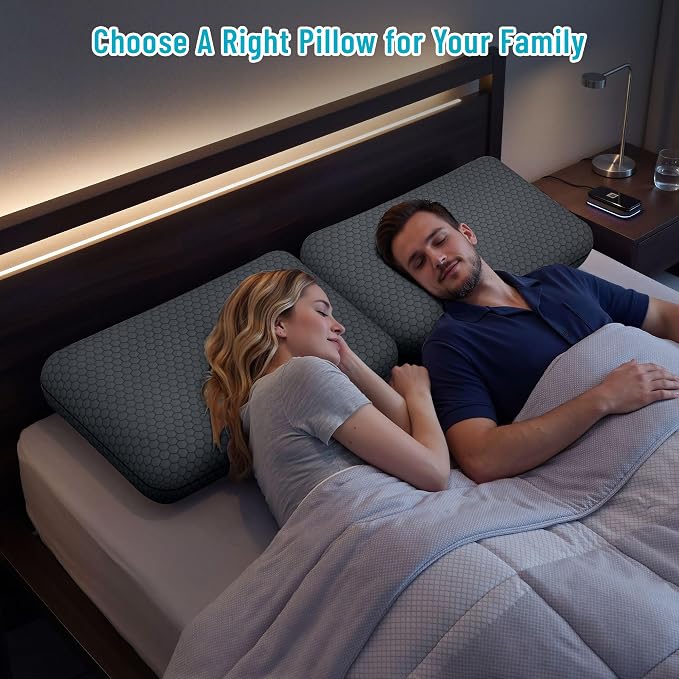 CushyOasis Memory Foam Pillows for Side, Back and Stomach Sleepers, Set of 2, Bed Pillow with Washable Cover and Breathable Mesh, Bed Pillow for Sleeping (Dark Grey，Standard Size)