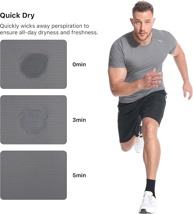 BROKIG Mens 4.9oz Cooling Gym Workout Shirts,Bodybuilding Athletic Running Shirt Casual Crew Neck Fitted Short Sleeve