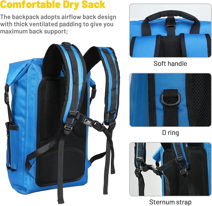 MIER Dry Bag Waterproof Backpack 30L Dry Sack Heavy Duty Roll-Top Closure for Kayaking, Beach, Boating, Swimming, Surfing
