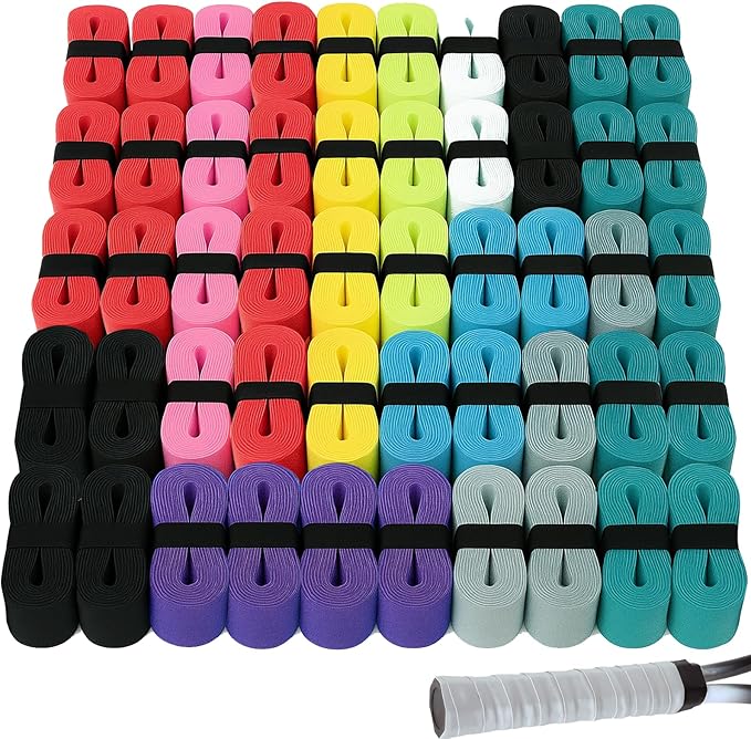 Tennis Racket Grip Tape, Precut Sweat-Absorbing Tennis Overgrip Tape, Anti-Slip and Dry Feel Tennis Tape for Pickleball, Badminton & Tennis (10 Colors)