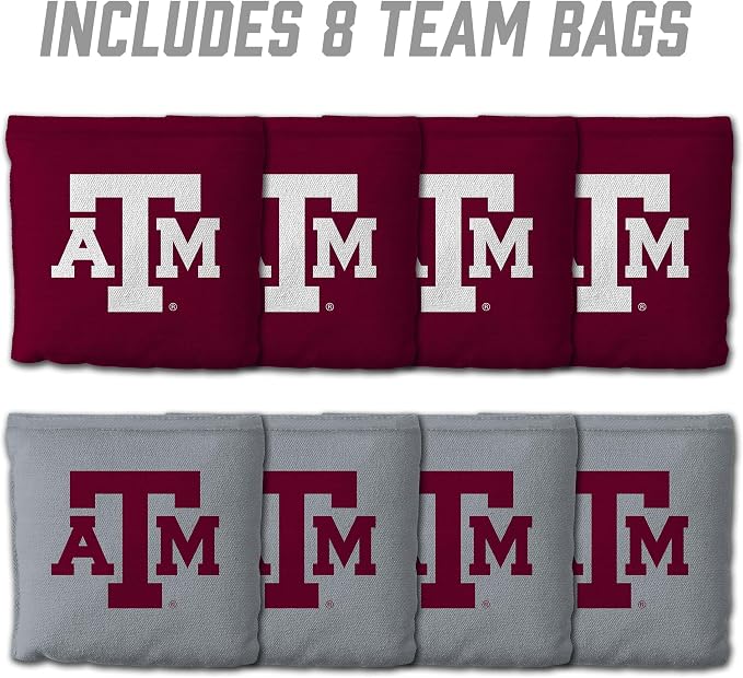 YouTheFan Officially-Licensed NCAA Set of 8 Cornhole Bags - All Weather Dual Sided Slide & Stop - Regulation Size with Carry case