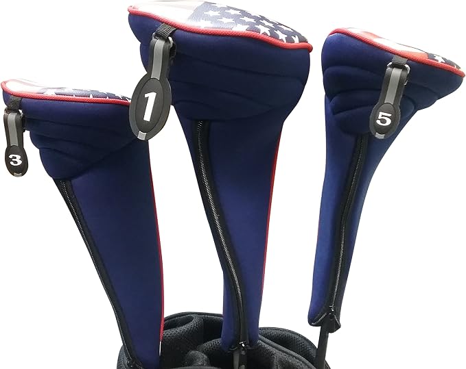 USA Patriot Golf Zipper Head Covers Driver 1 3 5 Fairway Woods Headcovers U.S.A Neoprene Style Patriotic Driver Fits All Fairway Clubs and Drivers up to 460cc