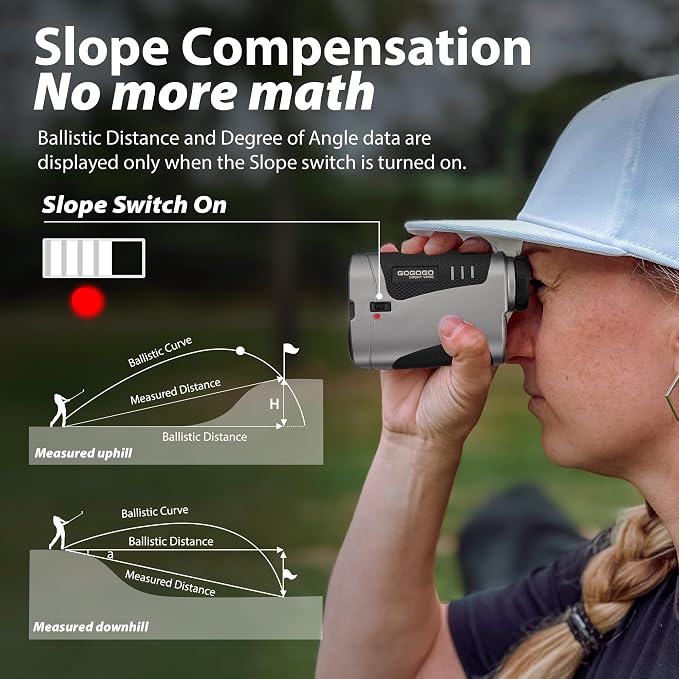Gogogo Sport Vpro Golf Rangefinder with Slope Switch and Pin Lock Vibration, 1500/2500 yd, 7X Magnification, Magnet Stripe, HD LCD, Rechargeable Range Finders for Hunting, Golf Accessories