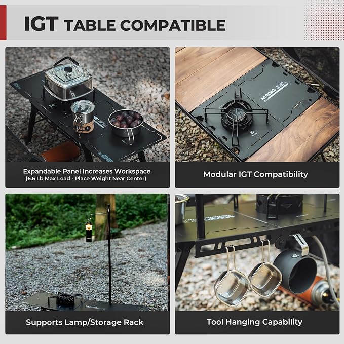 Alocs Camping Gas Stove, IGT Camp Table with Outdoor Stove, Folding Picnic Table with Portable Solo Stove, Carrying Bag, for Beach, Grilling, Hiking, Fishing, Tailgating, Backyard
