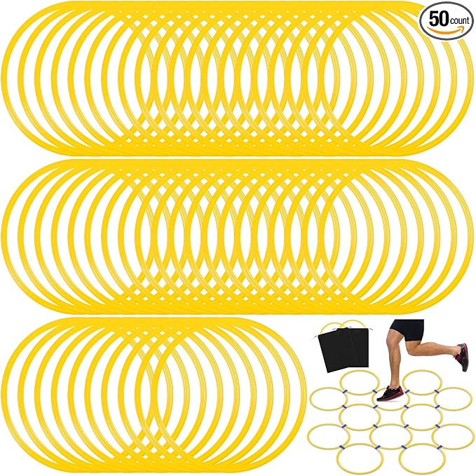 Shappy 50 Pcs Agility Rings with Storage Bags 15 Inch Agility Exercise Rings Training Hoops Plastic Speed Jumping Hoops for Gymnastics Sports Soccer Football Practice Games