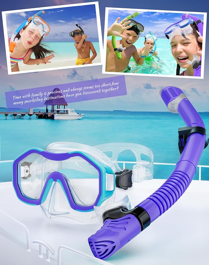 Snorkeling Gear for Adults Kids, Dry-Top Snorkel Set, 180°Panoramic Wide View Diving Mask Breathing Freely Snorkel Mask for Snorkeling Scuba Diving Swimming Travel