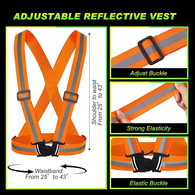 Hercicy 20 Pcs Reflective Vest High Visibility Safety Vests, Adjustable Running Gear Straps Lightweight Reflector for Construction (Orange)