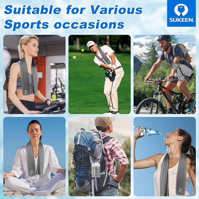 Sukeen Cooling Towel 20 Pack (40"x12") Ice Towel,Bulk Breathable Chilly Twoles,Microfiber Towel for Neck Face for Yoga,Sport,Running,Gym,Workout,Camping,Fitness,Travel & More Activities, Dark Gray