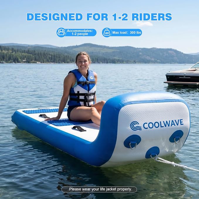COOLWAVE Water Tubes for Boats, 1-3 Person Towable Tube for Boating, Heavy Duty Inflatable Boat Tube for Lake, Water Sport Towables with Foam Pads and Handles, Available in 6FT and 10FT