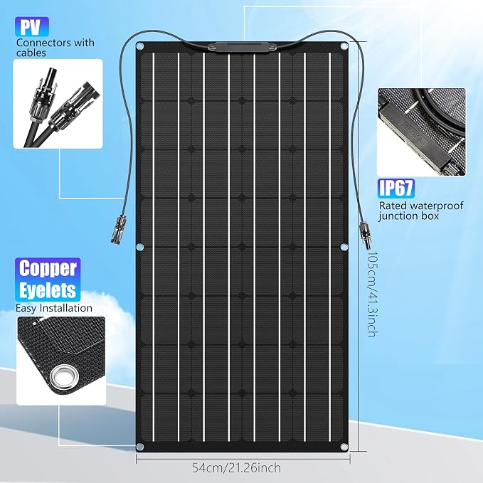 KEPEAK 100W 18V Flexible Solar Panel Monocrystalline for 12V Battery Charging, Semi-Flexible Lightweight Solar Panel with MC4 for RV Marine Boat Camper Van Trailer Off-Grid Power