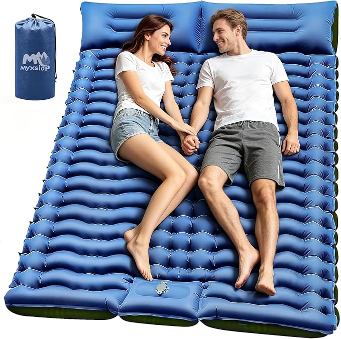 Myxslop Double Sleeping Pad for Camping, 4" Extra-Thick Inflatable Air Mattress with Built-in Pillow & Foot Pump, Portable Sleeping Mat for Backpacking, Tent Camping, Hiking and Beach