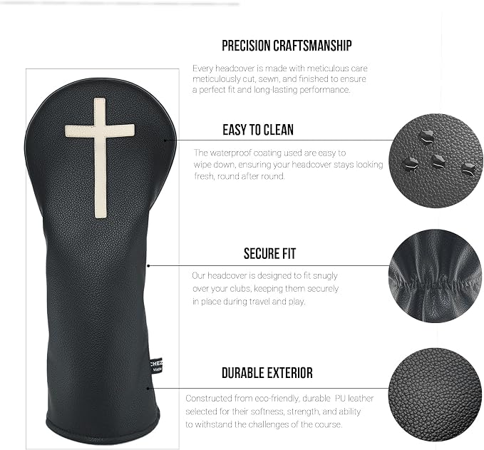 Cross PU Leather Golf Club Covers Driver Headcovers Fairway Woods Hybrid Protector with Interchangeable Number Tag