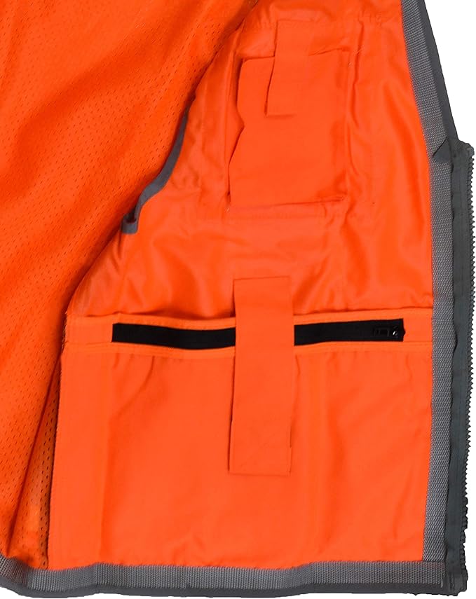 Radians SV55 Class 2 Heavy Woven Two Tone Engineer Vest with Padded Neck to Support Extra Weight in Cargo Pockets, Orange, 2X-Large