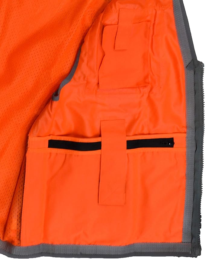 Radians SV55 Class 2 Heavy Woven Two Tone Engineer Vest With Padded Neck To Support Extra Weight In Cargo Pockets, Orange, 3X-Large