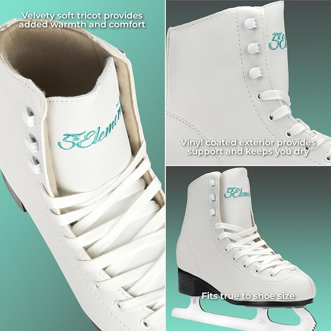 5th Element Grace Ice Skates for Women - Comfortable Figure Skates with Velvety Soft Tricot/Fleece-Lining - Stylish Women's Ice Skating Shoes