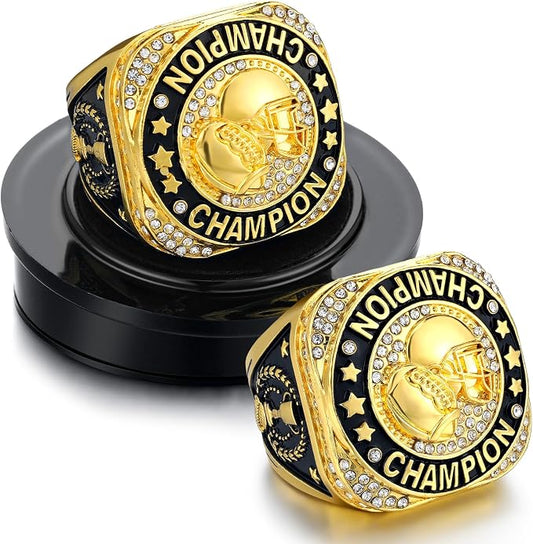 Highergo 1 PC Champion Mvp Rings Baseball Soccer Basketball Volleyball Football Softball Trophy Ring with Display Stand and Neck Chain Size 11 for Winner Tournament Award Gift(Baseball)