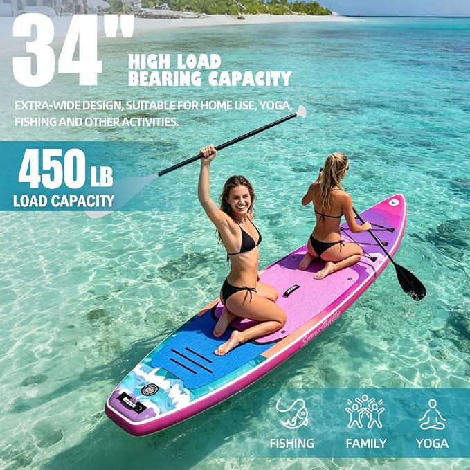 Inflatable Stand Up Paddle Board - Ultra Stable Wide Paddle Boards of All Skill Levels, Full-Color Gradient Design, Anti-Slip EVA Deck with Premium Accessories
