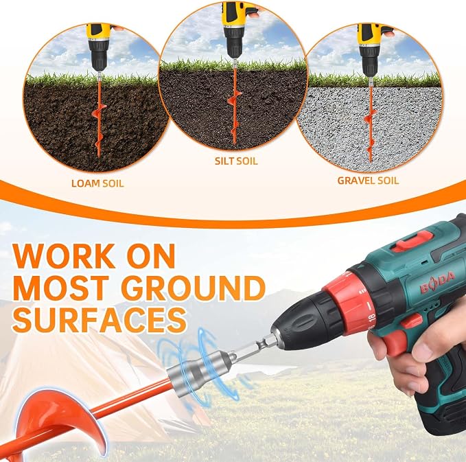 Dongxw Ground Anchors, Shed Anchor Kit - 15 Inch, 4-Pack Spiral Stakes, Ground Anchors Heavy Duty - Strong Wind Resistant for Camping Tents, Carports, Swing Sets, and Canopies - Earth Anchors (Orange)