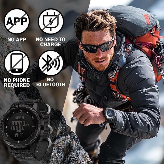 NORTH EDGE Apache Men’s Digital Tactical Watch, Outdoor Sports Watch with Compass, Altimeter, Barometer, Pedometer, Weather Trend, EL Backlight, 50M Water Resistant Hiking Watch