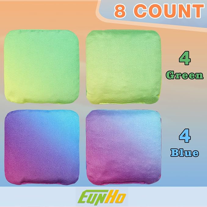EunHo Double Sided Set of 8 Cornhole Bags Regulation Size & Weight Sticky and Slick Professional Corn Hole Bean Bags Multicolored