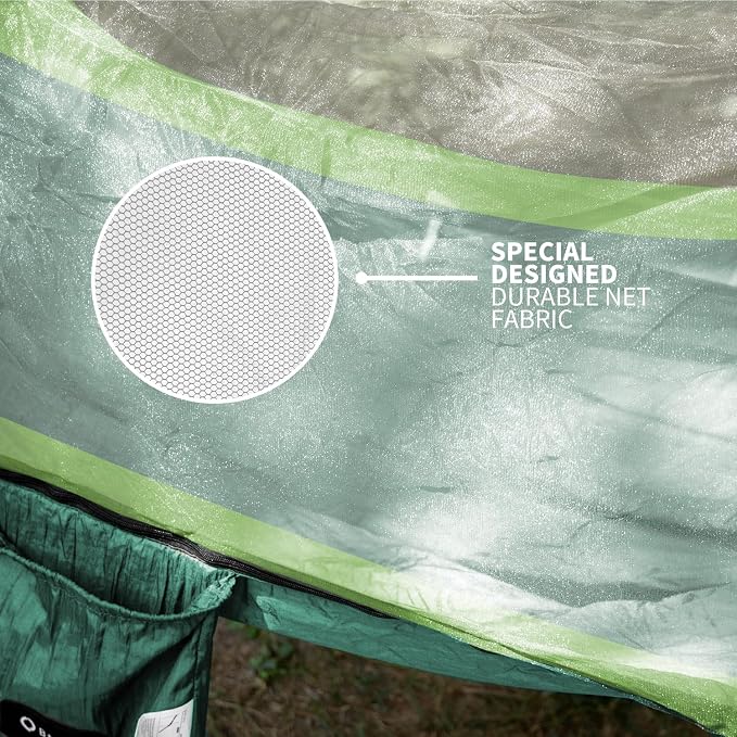 Hammock with Mosquito Net - Lightweight, Portable, 1 Person Hammock - for Camping, Hiking, Backpacking, Travel, a Festival, or The Beach (Dark Green)