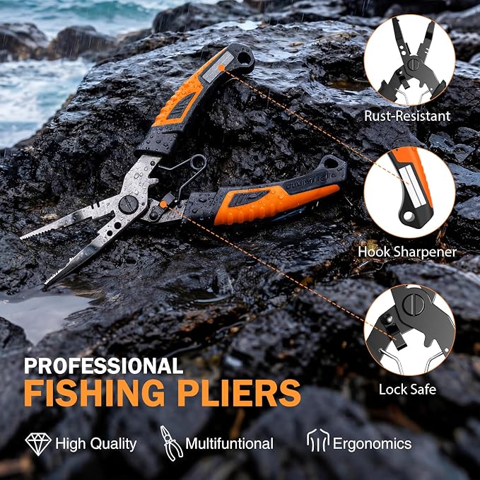 PLUSINNO Fishing Gear, Fishing Backpack with Fishing Rod, Tackle Box, Waterproof Tackle Backpack with Rod Holders,Lures, Tools, Pliers & Accessories, Fish Gifts for Men