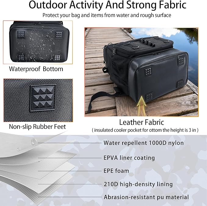 Fishing Backpack with 4 Tackle Boxes, Heavy Duty Fishing Bag with Waterproof Bottom, Tackle Backpack Gifts for Man Woman-Pure Black