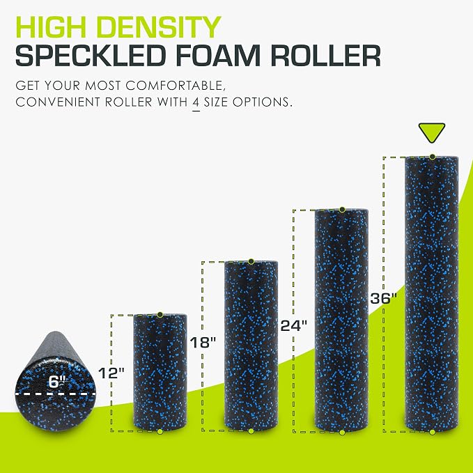 ProsourceFit High Density Foam Rollers 36 - inches long, Firm Full Body Athletic Massage Tool for Back Stretching, Yoga, Pilates, Post Workout Muscle Recuperation, Black/Blue