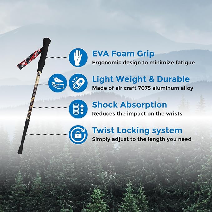 ATUNAS Trekking Poles, 2-Pack Lightweight Aluminum Collapsible Hiking Sticks with EVA Grip and Quick Lock for Men and Women