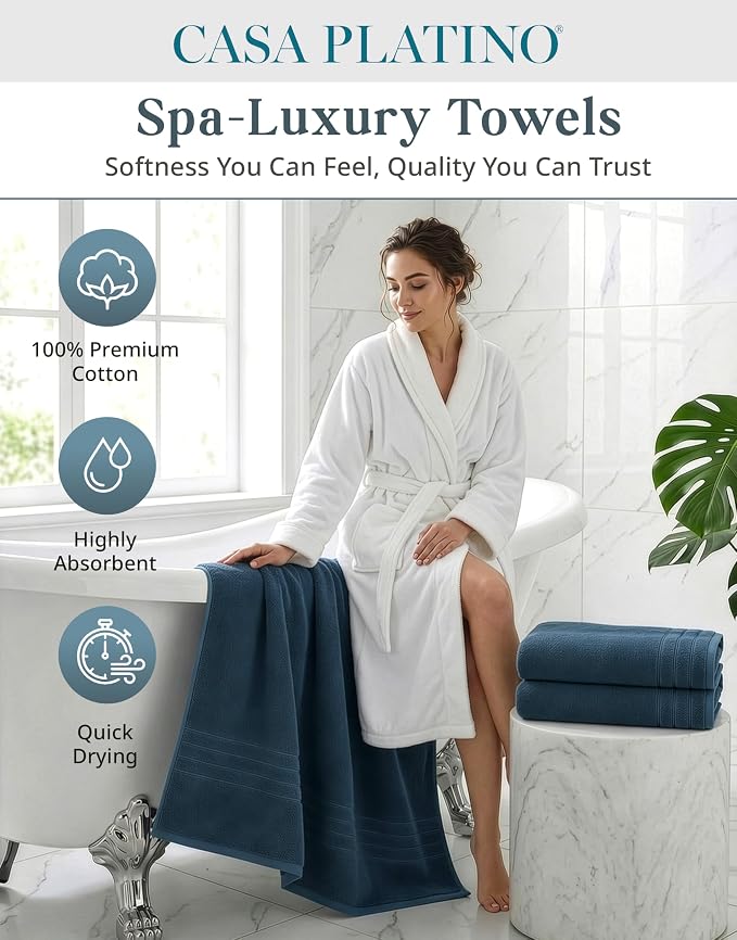 Casa Platino Bath Sheet Set, 4 Pack (36"x 72"), Hotel Towels, 100% Ring Spun Cotton Bath Sheets, Absorbent Towels, Quick Dry, Soft Towel - Steel Blue