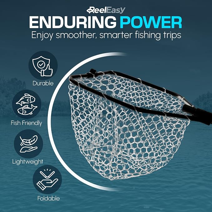 Large Fishing Net with Extendable Telescopic Handle – Foldable, Lightweight Landing Net with Built-in Size Measurement – for Freshwater, Saltwater, and Beach Fishing
