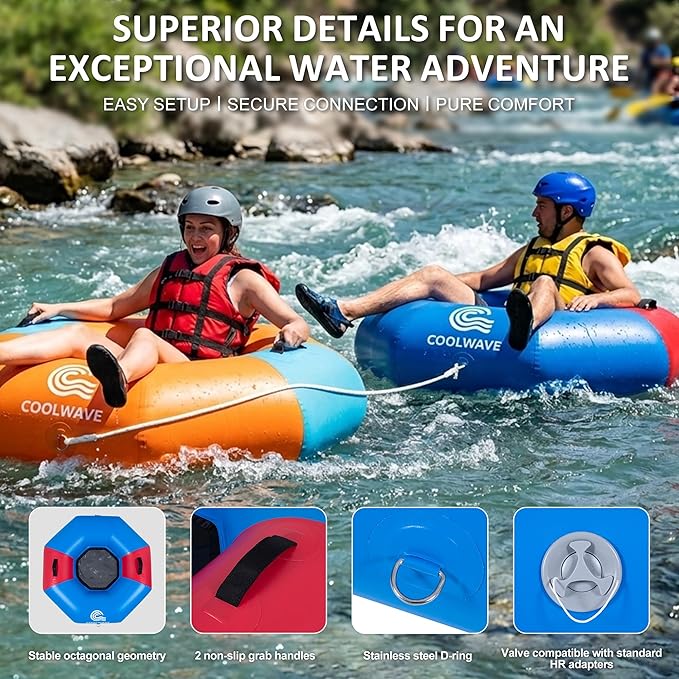 COOLWAVE Inflatable River Tube with Hand Pump, Heavy-Duty River Tubes for Floating, 43" Floating Tube with Mesh Seat for River, Lake, and Whitewater, Float Tube for Family and Friends, 300LBS Capacity