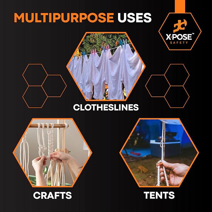 Xpose Safety Diamond Braided Clothesline Rope 8/32" x 100 ft, White Polypropylene Heavy Duty Braided Cord for Clothesline, Camping, Tents, Flagpole, Hoist, Pulley & Outdoor Use, 1 Pack
