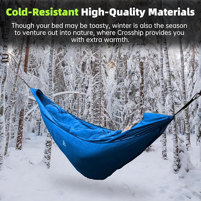 Hammock Underquilt for Camping - Full Length Blue Lightweight Warm Quilt for 3-4 Seasons (41-68°F) - Soft & Durable for Hiking, Backpacking, Beach, Travel - Holds Up to 500lbs