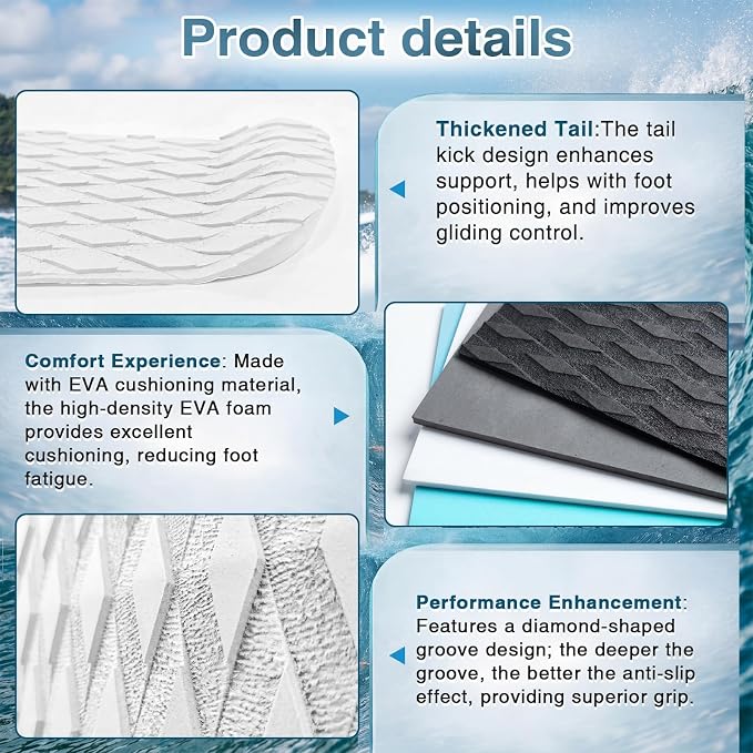Nuanchu 12 Pcs Sup Deck Traction Pad Tail Pads Skid Proof for Stand up Paddle Board Long Board Surfboard Performance EVA 23.62 x 11.5 x 2 Inches