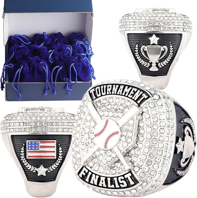 12 pcs Pack Baseball Home Plate Championship Trophy Ring Award Gift for Tournament Teams palyers Awards Size 9.5 Gold, Silver, Bronze Color