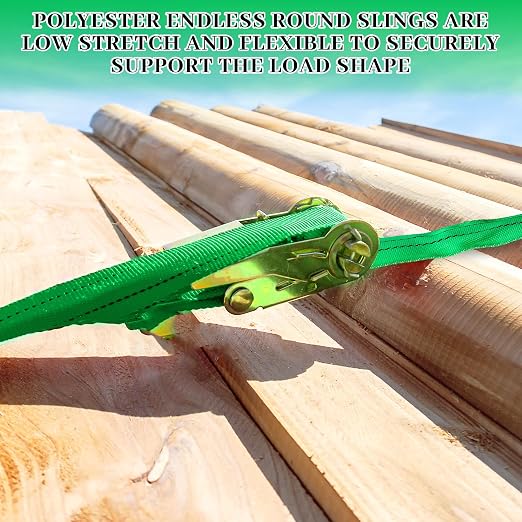 Fabbay 4 Pcs 6.6 Feet Heavy Duty Polyester Endless Loop Round Lift Slings Lifting Straps for Hoist Towing Moving Furniture Rigging Equipment, 5300 lb Vertical 4200 lb Choker 10600 Lbs Basket(Green)