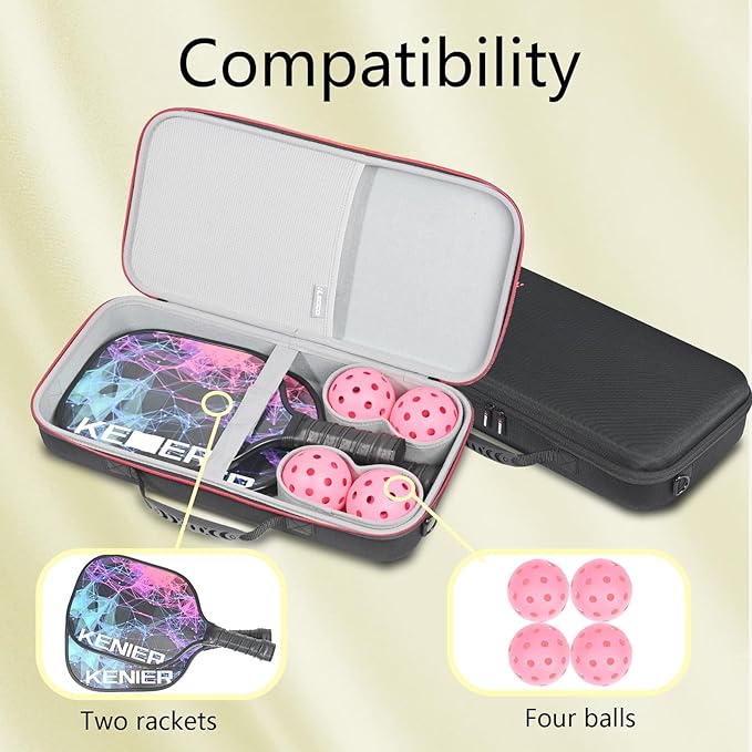 RLSOCO Pickleball Paddles Case Holds 2 Rackets and 4 Ball - Hard Protective Bag Fits for Selkirk Sport/Warping Point and All Pickleball Paddle Shapes and Sizes (Case Only)