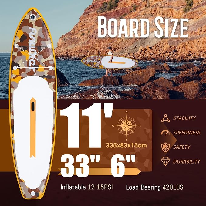 FunWater Inflatable Stand Up Paddle Board with Premium SUP Paddleboard Accessories, Anti-Slip EVA Deck, 11'6''/11'/10'6'' Paddle Boards for Adults & Youth of All Skill Levels