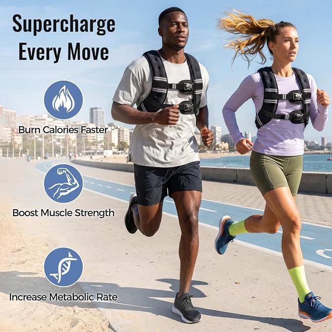 Zeerun Weighted Vest, 6lb/8lb/10lb/12lb/15lb/18lb/20lb/24lb/30lb for Men Women, Reflective Stripe Adjustable Buckle, Comfortable Durable Rucking Vest for Walking Running Strength Training