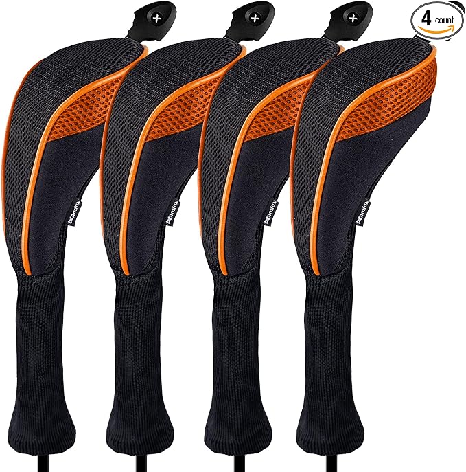 Andux 4 Pack Long Neck Golf Hybrid Club Head Covers Dial No. Tag CTMT-01 | Mesh Breathable material | all the Same Size | Coloured Piping | Pull-On Closure