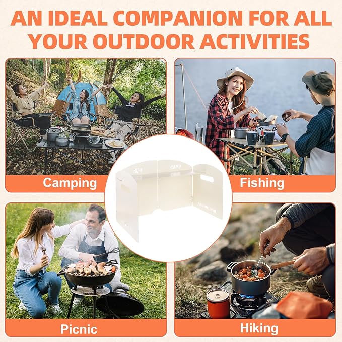 Camp Stove Windscreen, 4 Plates Camping Stove Windshield Folding Outdoor Picnic Cooker Wind Screen for Camping Burner, Backpacking, Butane, Alcohol Stoves Wind Shield - Heat-Resistant, Easy-Clean